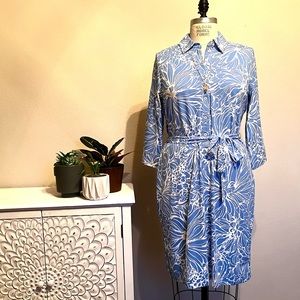 Like New Talbots Floral Shirt Dress with Fabric Belt Tie Plus Size 1X